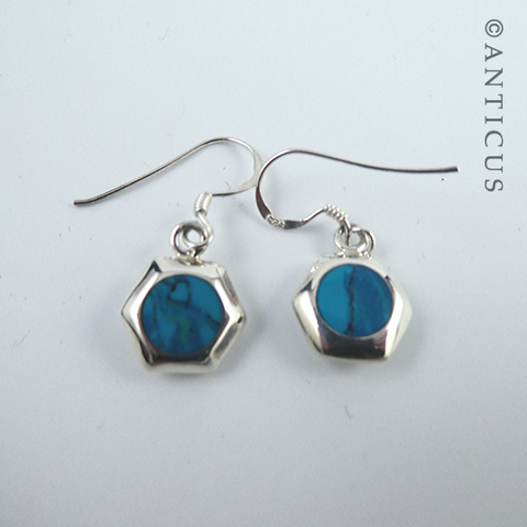 Turquoise, Silver & Mother of Pearl Earrings.
