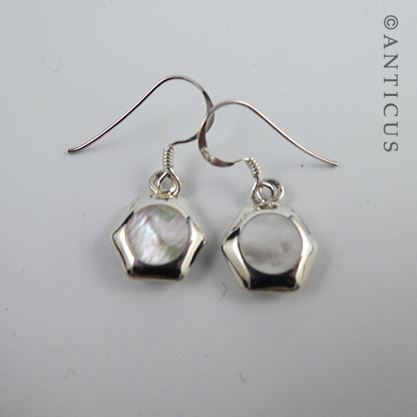 Turquoise, Silver & Mother of Pearl Earrings.