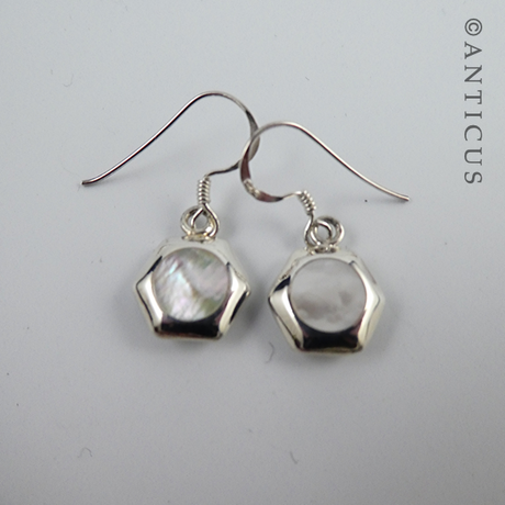 Turquoise, Silver & Mother of Pearl Earrings.