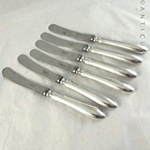 Set of 6 Tea Knives, or Pate Knives, Silver Handles.