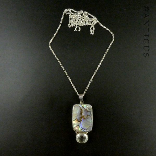 Pendant, Silver with Green Amethyst and Paua Shell.
