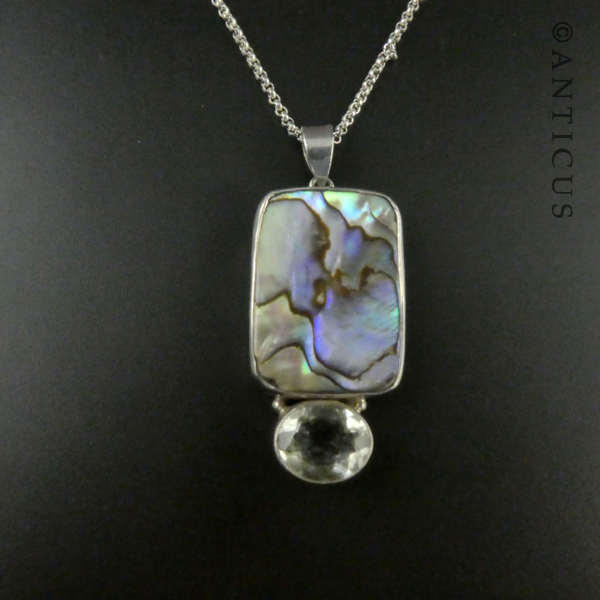 Pendant, Silver with Green Amethyst and Paua Shell.