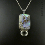 Pendant, Silver with Green Amethyst and Paua Shell.