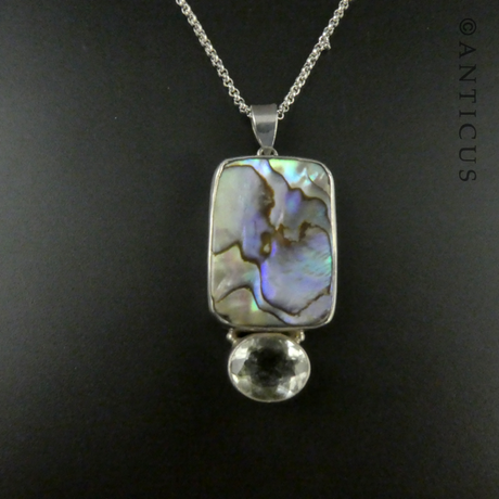 Pendant, Silver with Green Amethyst and Paua Shell.