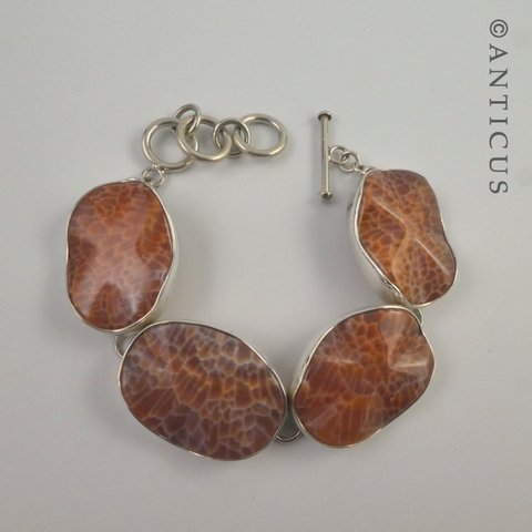 Silver and Leopard Agate Bracelet.