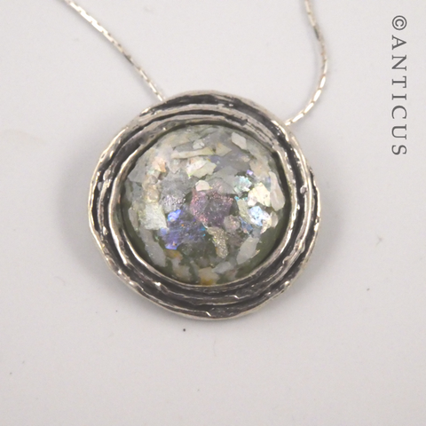 Roman Glass and Silver, Pendant on Chain.