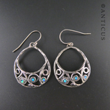 Opal and Silver Crescent Hoop Earrings.