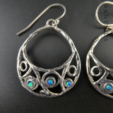 Opal and Silver Crescent Hoop Earrings.