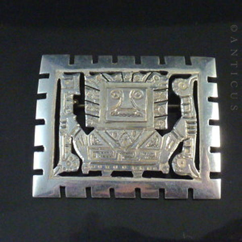 Sterling Silver Large Peruvian Inca Brooch.