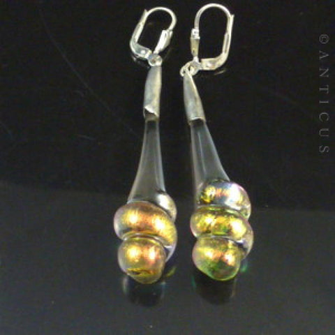 Dichroic Glass and Silver Earrings.
