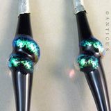 Long Black and Green Dichroic Glass Earrings.