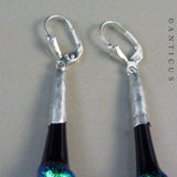 Long Black and Green Dichroic Glass Earrings.