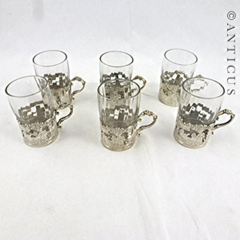 Set of Six Tot Glasses in Sterling Silver, 1895.