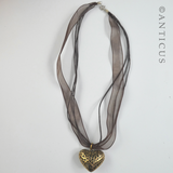 Polished Bronze Heart Pendant on Organza Ribbon.