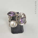 Amethyst, Pearl and Silver Free-Form Ring.