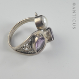 Amethyst, Pearl and Silver Free-Form Ring.