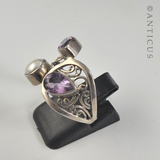 Amethyst, Pearl and Silver Free-Form Ring.