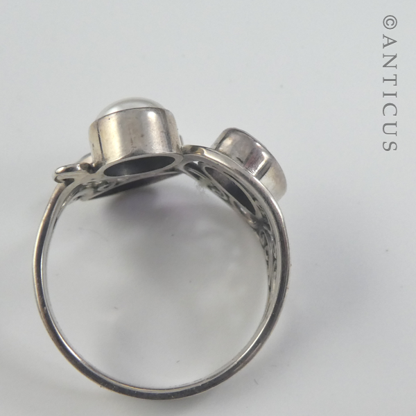 Amethyst, Pearl and Silver Free-Form Ring.
