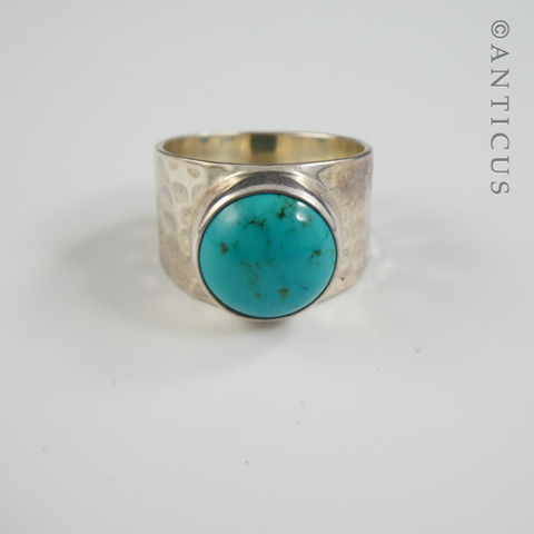 Hammered Silver Ring, with Turquoise Stone.