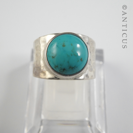 Hammered Silver Ring, with Turquoise Stone.