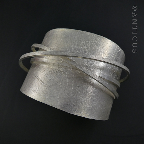 Unusual Brushed Silver Cuff Bangle.