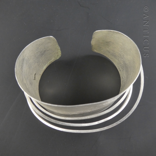 Unusual Brushed Silver Cuff Bangle.