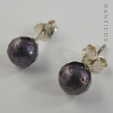 Small Black Pearl Faceted Stud Earrings.