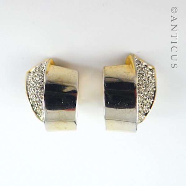 Pair Hoop Earrings, Gold Plate and Crystals.