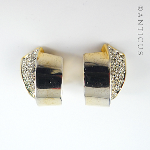 Pair Hoop Earrings, Gold Plate and Crystals.