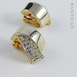 Pair Hoop Earrings, Gold Plate and Crystals.