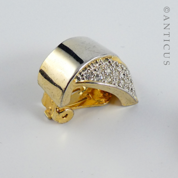 Pair Hoop Earrings, Gold Plate and Crystals.