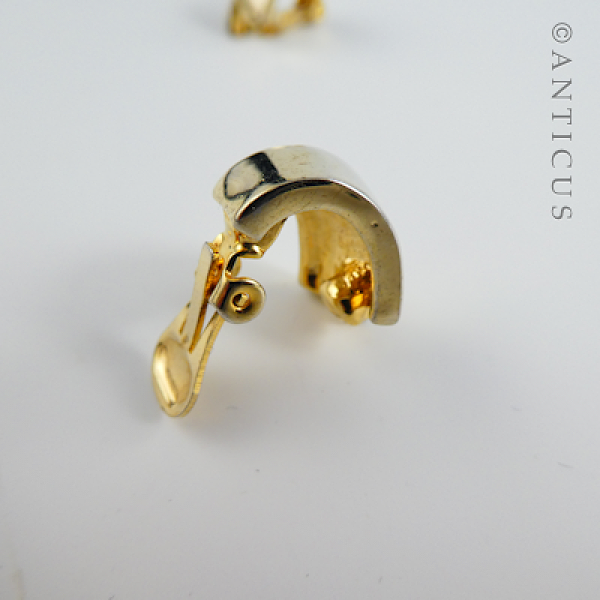 Pair Hoop Earrings, Gold Plate and Crystals.