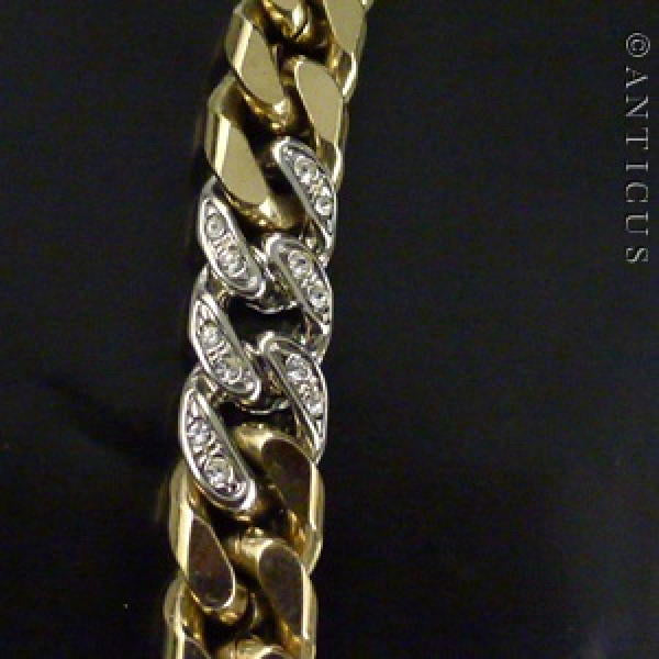 Long Heavy Curb-Link Necklace with Crystals.