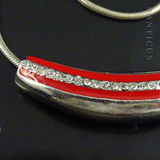 Red Enamel and Crystals Pendant Necklace.