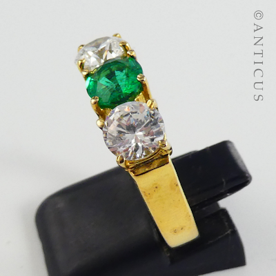 Gold Vermeil Ring with Green and Clear Stones.