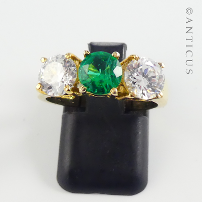 Gold Vermeil Ring with Green and Clear Stones.