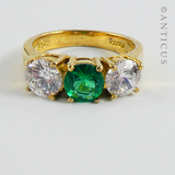 Gold Vermeil Ring with Green and Clear Stones.