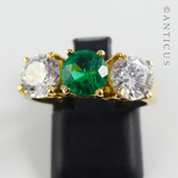 Gold Vermeil Ring with Green and Clear Stones.