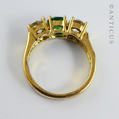 Gold Vermeil Ring with Green and Clear Stones.