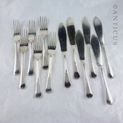 Set of Vintage Silver Plate Fish Knives and Forks.
