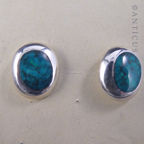 Pair of Turquoise and Silver Stud Earrings.