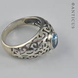 Blue Topaz and Pierced-Work Silver Ring.