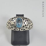 Blue Topaz and Pierced-Work Silver Ring.