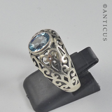 Blue Topaz and Pierced-Work Silver Ring.