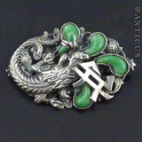 Chinese Silver and Jade Phoenix Brooch.