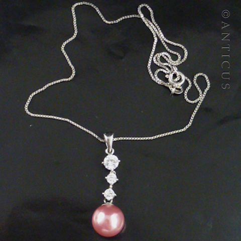 Pink Faux Pearl and CZ Pendant, 1980s.