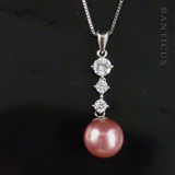 Pink Faux Pearl and CZ Pendant, 1980s.