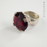 Large Red Crystal and Sterling Silver Ring.