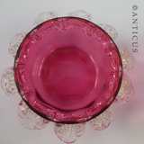 Pair of Cranberry Glass Small Bowls, Frilled Edges.