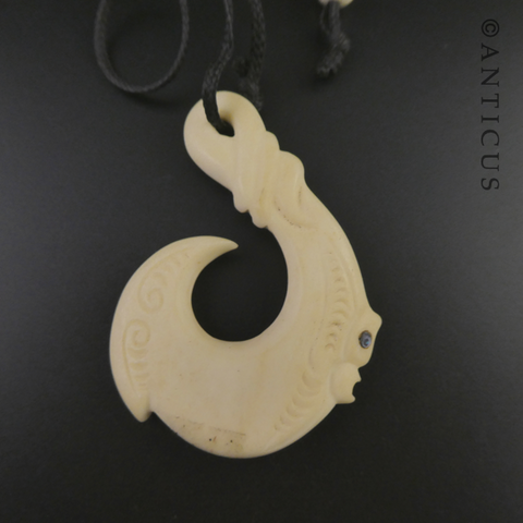 Carved Bone Maori Fish-Hook Pendant.